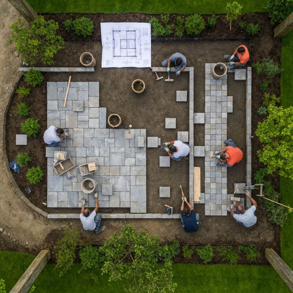 De Builder & Landscape team at work on a driveway and landscaping project